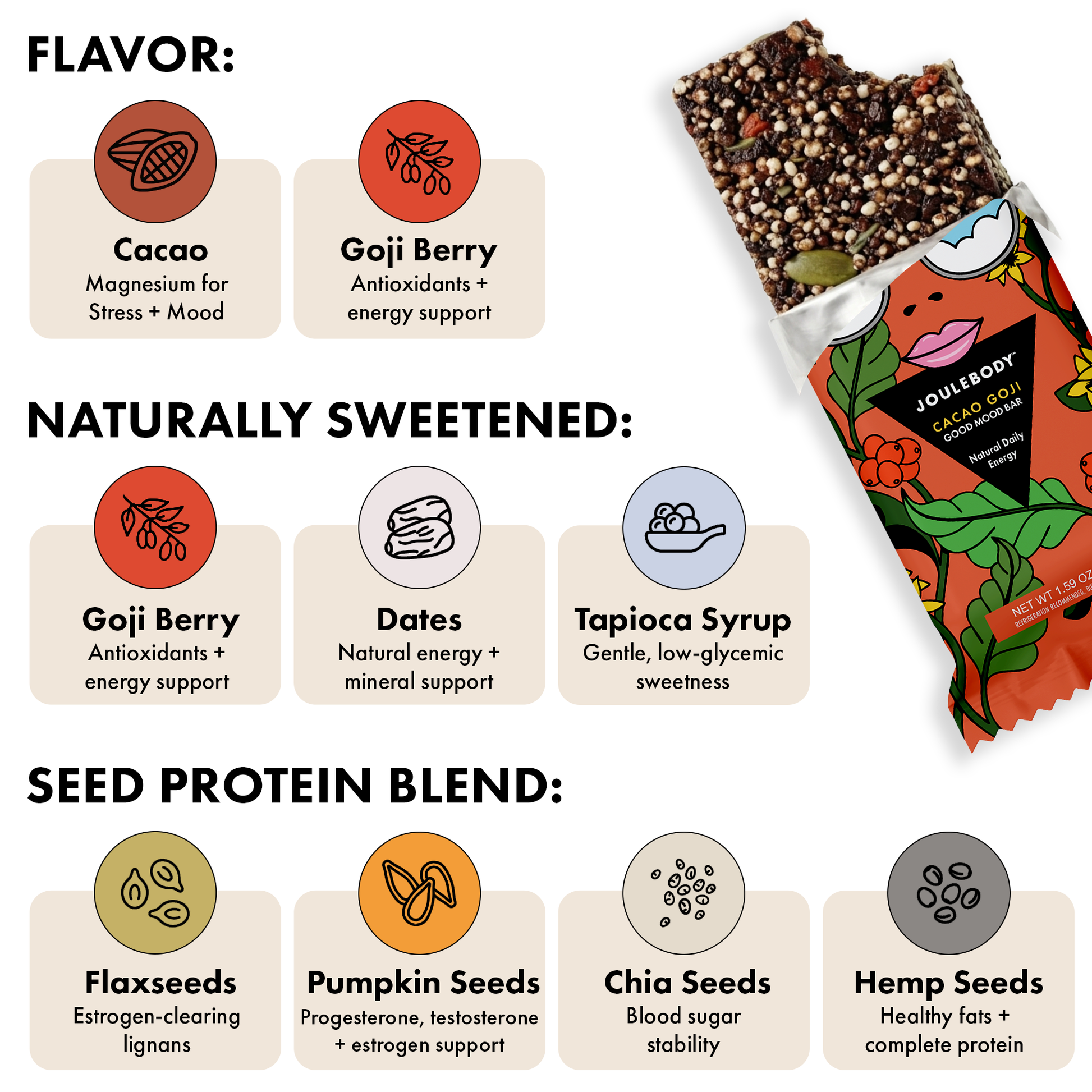 Cacao Goji Good Mood Bars | 10-Bar Box Joulebody
