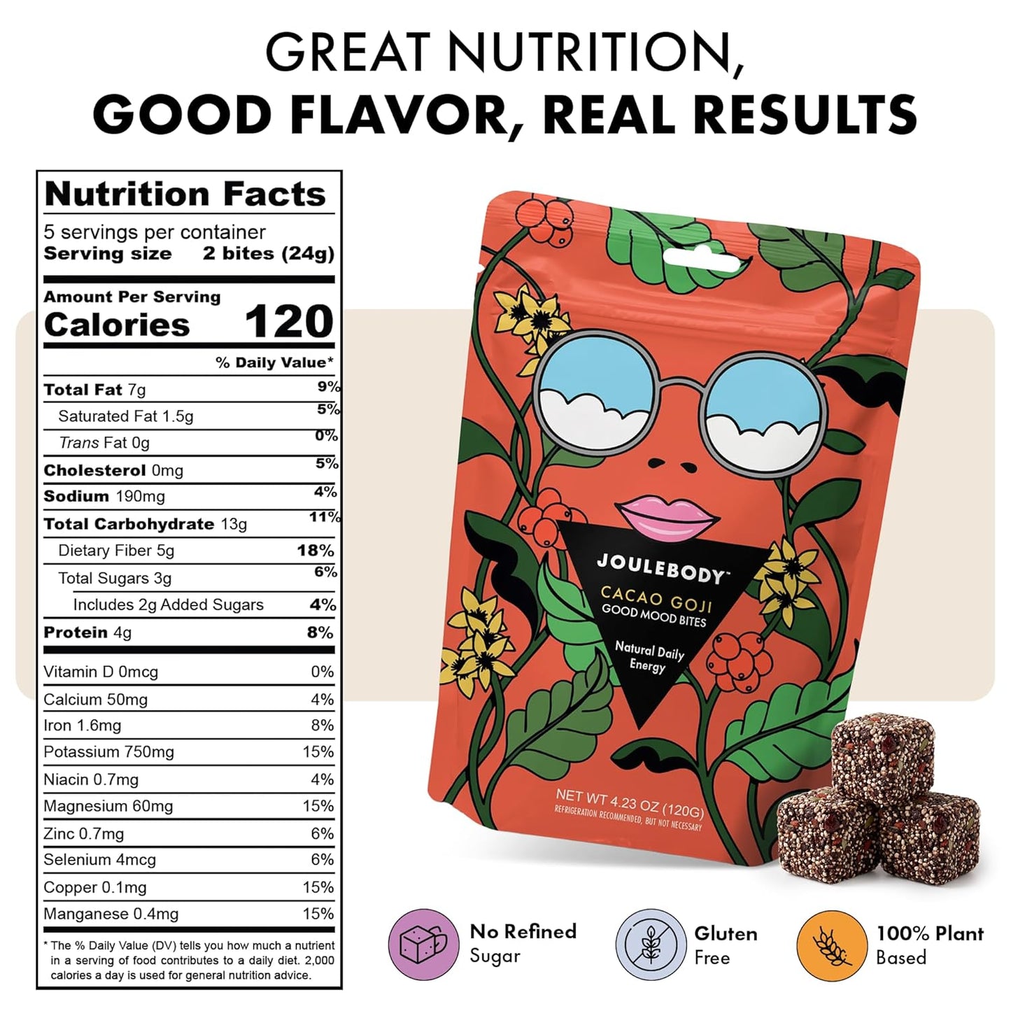 Energy Bites - Cacao Goji (6-Pack) | Plant-Based, No Refined Sugar, High-Fiber Snack for Steady Energy Joulebody