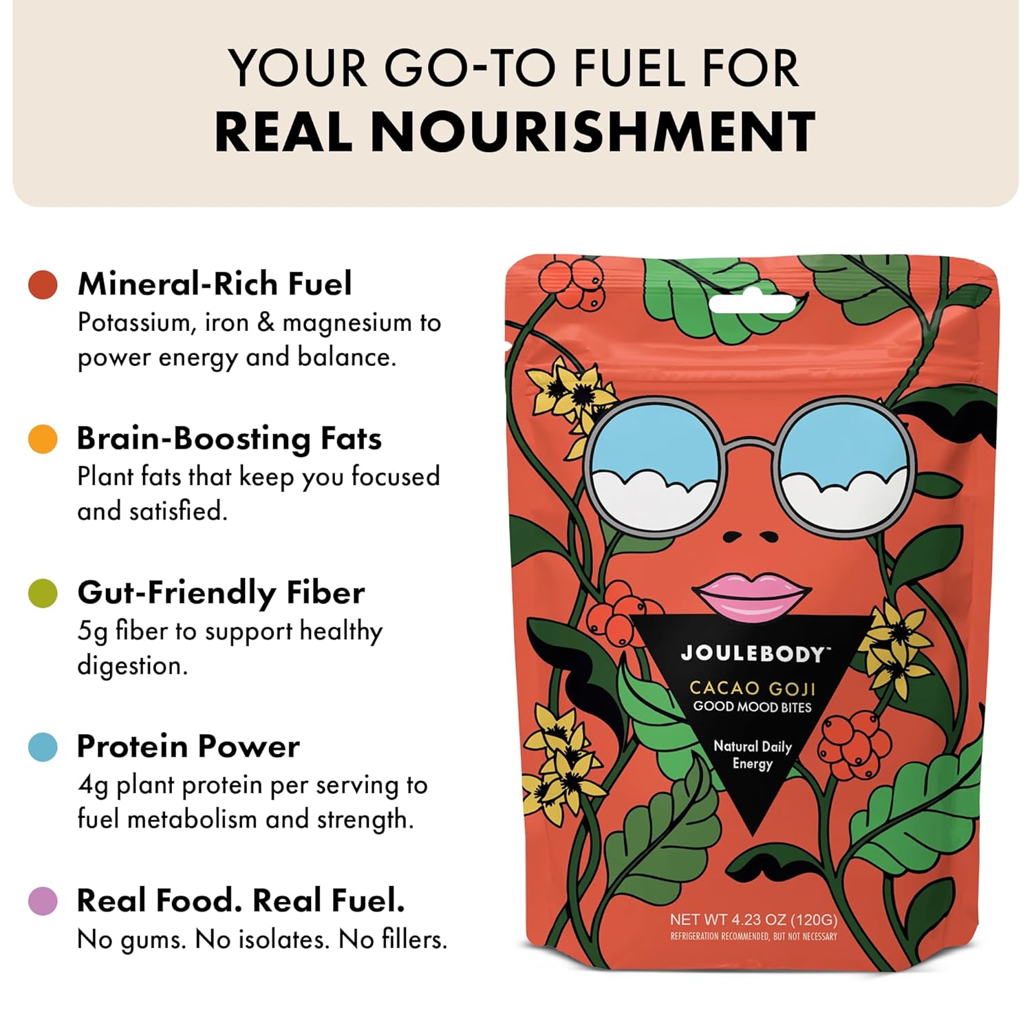 Energy Bites - Cacao Goji (6-Pack) | Plant-Based, No Refined Sugar, High-Fiber Snack for Steady Energy Joulebody