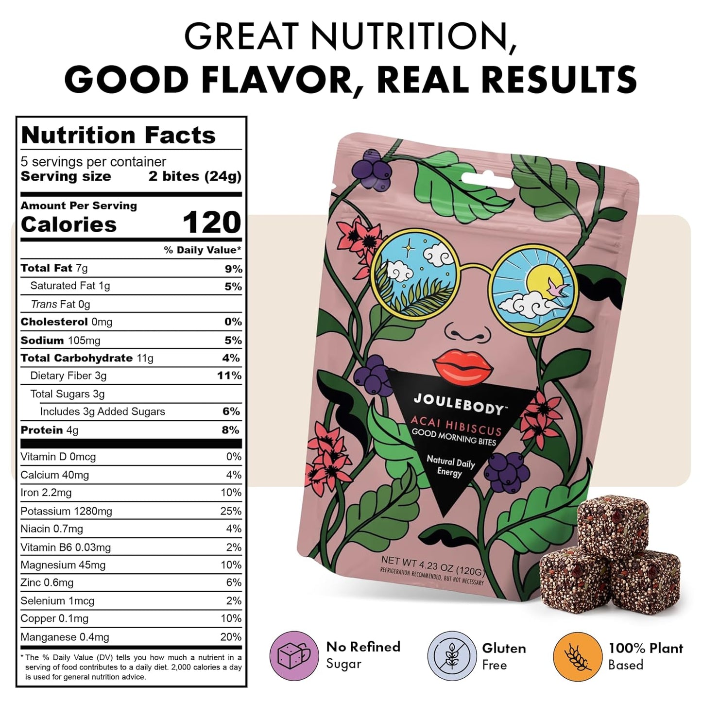 Energy Bites - Acai Hibiscus (6-Pack) | Plant-Based, No Refined Sugar, Gut-Friendly Snack Joulebody