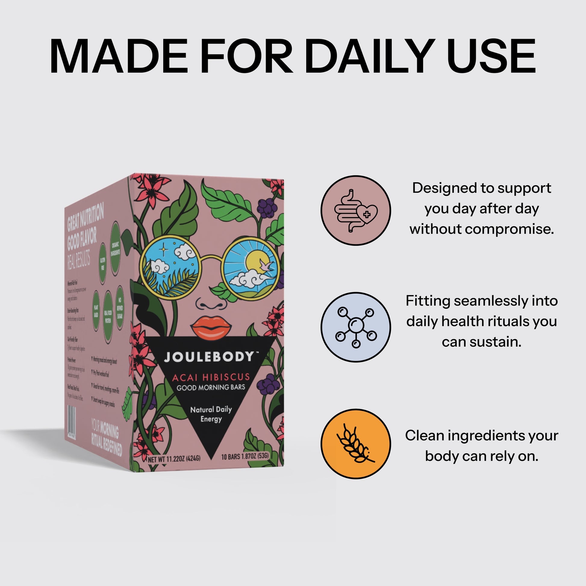 Acai Hibiscus Good Morning Bars | 10-Bar Box Joulebody